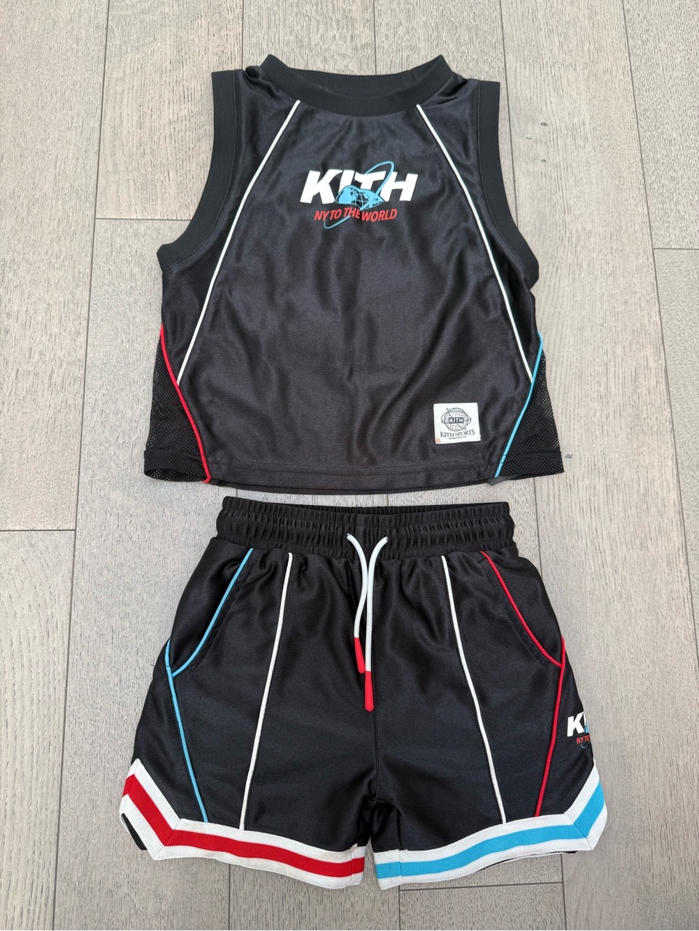 Kith Black Tank Top & Shorts Set with Red and Blue Trim
